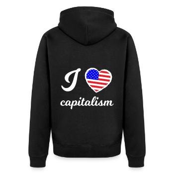 Ich liebe Kapitalismus - Unisex Premium Bio Zip Hoodie - Schwarz - Hinten - Nico (187cm)