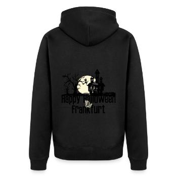 Happy Halloween in Frankfurt Stadtnamen Design - Unisex Premium Bio Zip Hoodie - Schwarz - Hinten - Nico (187cm)