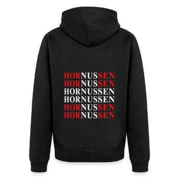 Hornussen Text Schweiz - Unisex Premium Bio Zip Hoodie - Schwarz - Hinten - Nico (187cm)