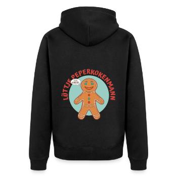 Lüttje Peperkokenmann Plattdeutsch - Unisex Premium Bio Zip Hoodie - Schwarz - Hinten - Nico (187cm)
