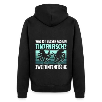Was ist besser als ein Tintenfisch? Zwei - Unisex Premium Bio Zip Hoodie - Schwarz - Hinten - Nico (187cm)