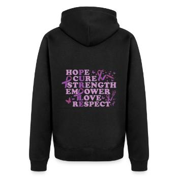 Epilepsy Warrior Purple Ribbon Epilepsy Awareness - Unisex Premium Organic Zip Hoodie - black - Back - Nico (187cm)