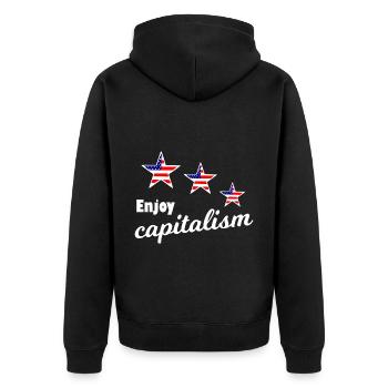 Enjoy capitalism - Unisex Premium Organic Zip Hoodie - black - Back - Nico (187cm)