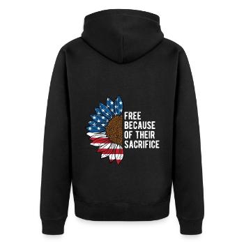Free Because of Their Sacrifice Proud Patriotic - Unisex Premium Organic Zip Hoodie - black - Back - Nico (187cm)
