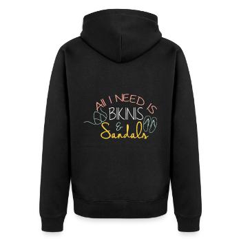 all i need is bikini and sandals - Unisex Premium Bio Zip Hoodie - Schwarz - Hinten - Nico (187cm)
