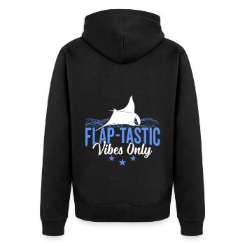 Mantarochen Flap-tastische Vibes Mantarochen - Unisex Premium Bio Zip Hoodie - Schwarz - Hinten - Nico (187cm)