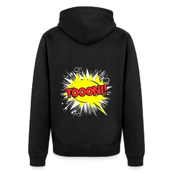 Toni Name Lustige Sprechblase Toooni! - Unisex Premium Bio Zip Hoodie - Schwarz - Hinten - Nico (187cm)