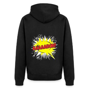 Aaron Name Lustige Sprechblase Aaaaaron! - Unisex Premium Bio Zip Hoodie - Schwarz - Hinten - Nico (187cm)