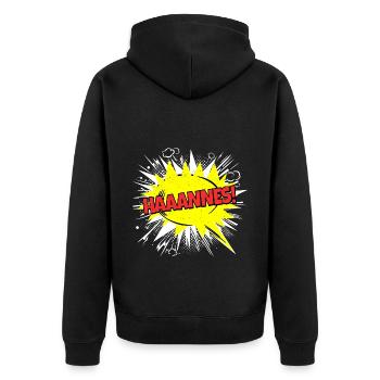 Hannes Name Lustige Sprechblase Haaannes! - Unisex Premium Bio Zip Hoodie - Schwarz - Hinten - Nico (187cm)
