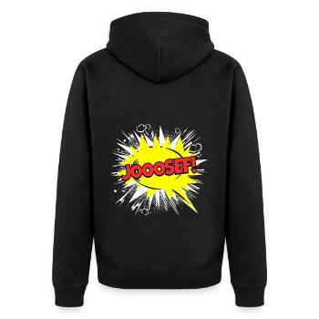 Josef Name Lustige Sprechblase Jooosef! - Unisex Premium Bio Zip Hoodie - Schwarz - Hinten - Nico (187cm)