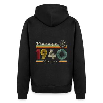 Anniversaire des années 1940 né dans les années 1940 rétro Vintage - Veste à capuche bio Premium Unisexe - noir - Dos - Nico (187cm)
