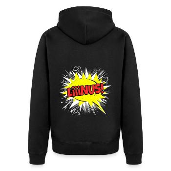 Linus Name Lustige Sprechblase Liiinus! - Unisex Premium Bio Zip Hoodie - Schwarz - Hinten - Nico (187cm)