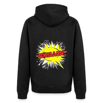 Adrian Name Funny Speech Bubble Adriaaan! - Unisex Premium Organic Zip Hoodie - black - Back - Nico (187cm)