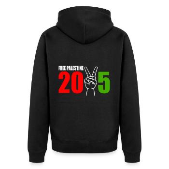 Free palestine 2025 - Unisex Premium Bio Zip Hoodie - Schwarz - Hinten - Nico (187cm)