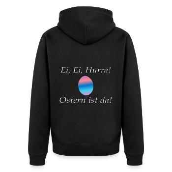 Ei, Ei, Hurra! Ostern ist da - Unisex Premium Bio Zip Hoodie - Schwarz - Hinten - Nico (187cm)