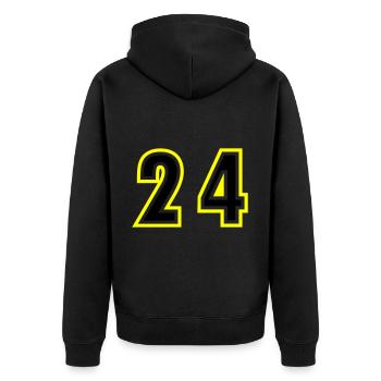 24 Zahl College - Unisex Premium Bio Zip Hoodie - Schwarz - Hinten - Nico (187cm)