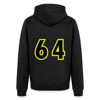 64 Number College - Unisex Premium Organic Zip Hoodie - black - Back - Nico (187cm)