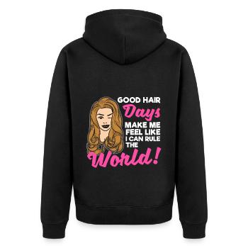 Werten Sie Ihren Stil mit einzigartigen Hair - Unisex Premium Bio Zip Hoodie - Schwarz - Hinten - Nico (187cm)