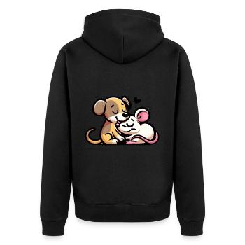 Cuddling Dog And Mouse In Love - Unisex Premium Bio Zip Hoodie - Schwarz - Hinten - Nico (187cm)