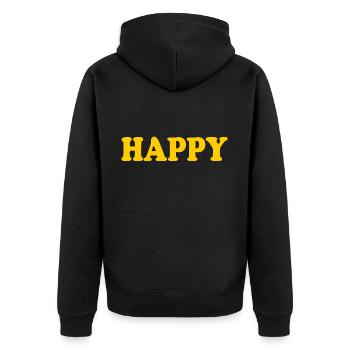 Happy - Unisex Premium Bio Zip Hoodie - Schwarz - Hinten - Nico (187cm)