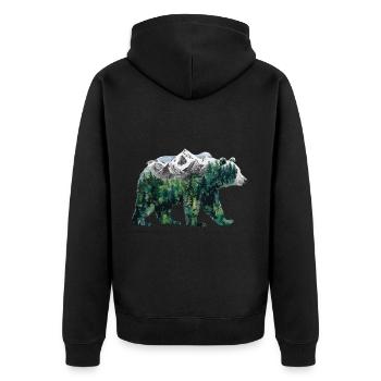 Wald Bär Natur Wildlife Kunst Berg Tier - Unisex Premium Bio Zip Hoodie - Schwarz - Hinten - Nico (187cm)
