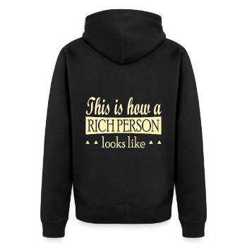This is how a Rich Person looks like - Unisex Premium Bio Zip Hoodie - Schwarz - Hinten - Nico (187cm)