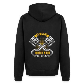 Ich Spiele Immer Noch Mit Autos - Mechaniker Mecha - Unisex Premium Bio Zip Hoodie - Schwarz - Hinten - Nico (187cm)