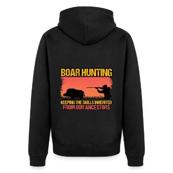 Boar Hunting - Keeping The Skills - Unisex Premium Organic Zip Hoodie - black - Back - Nico (187cm)