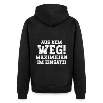 Maximilian Lustiger Spruch Vorname Name Maximilian - Unisex Premium Bio Zip Hoodie - Schwarz - Hinten - Nico (187cm)