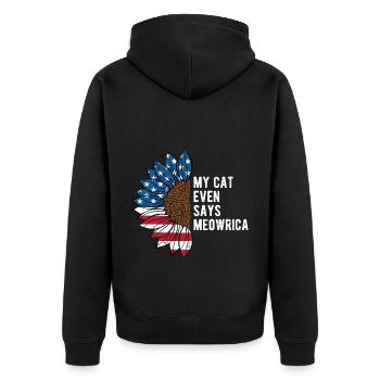 My Cat Even Says Meowrica American Independence - Unisex Premium Organic Zip Hoodie - black - Back - Nico (187cm)
