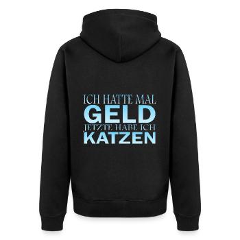 Ich hatte mal Geld, jetzt Katzen - Unisex Premium Bio Zip Hoodie - Schwarz - Hinten - Nico (187cm)