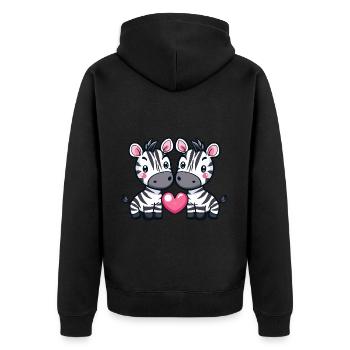 Zebra Paar Liebe Couple Verliebt - Unisex Premium Bio Zip Hoodie - Schwarz - Hinten - Nico (187cm)