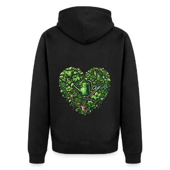 Zimmerpflanzen-Herz - Unisex Premium Bio Zip Hoodie - Schwarz - Hinten - Nico (187cm)