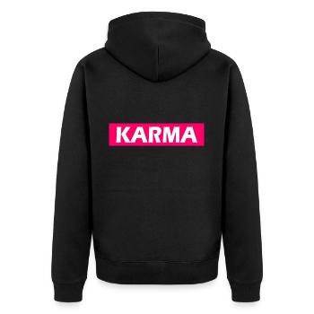 Karma - Unisex Premium Organic Zip Hoodie - black - Back - Nico (187cm)