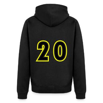 20 Zahl College - Unisex Premium Bio Zip Hoodie - Schwarz - Hinten - Nico (187cm)