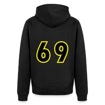 69 Zahl College - Unisex Premium Bio Zip Hoodie - Schwarz - Hinten - Nico (187cm)
