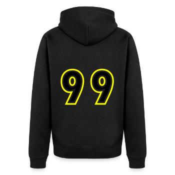 99 Zahl College - Unisex Premium Bio Zip Hoodie - Schwarz - Hinten - Nico (187cm)
