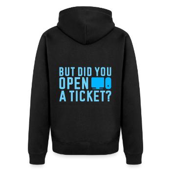 But Did You Open A Ticket 2 - Unisex Premium Bio Zip Hoodie - Schwarz - Hinten - Nico (187cm)