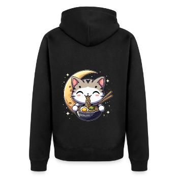 Anime Cat Ramen - Unisex Premium Organic Zip Hoodie - black - Back - Nico (187cm)