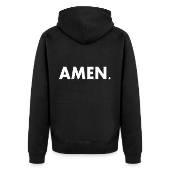 Amen - Unisex Premium Bio Zip Hoodie - Schwarz - Hinten - Nico (187cm)