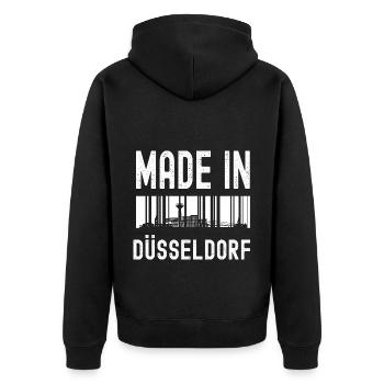Düsseldorf Nordrhein Westfalen Rhein Skyline - Unisex Premium Bio Zip Hoodie - Schwarz - Hinten - Nico (187cm)
