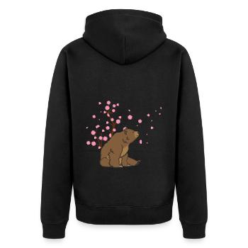 Cherry Blossom Bear Japanese Sakura Flower - Unisex Premium Organic Zip Hoodie - black - Back - Nico (187cm)