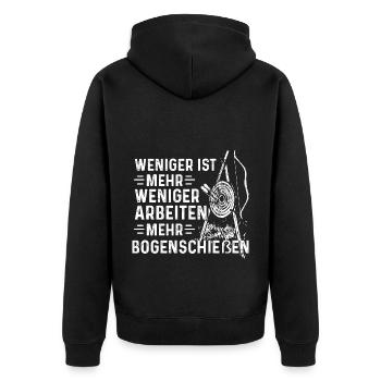 Weniger Arbeiten Mehr Bogenschießen Bogenschütze - Unisex Premium Bio Zip Hoodie - Schwarz - Hinten - Nico (187cm)