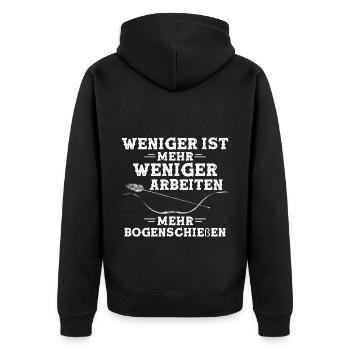 Weniger Arbeiten Mehr Bogenschießen Bogenschütze - Unisex Premium Bio Zip Hoodie - Schwarz - Hinten - Nico (187cm)