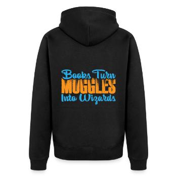 Books Turn Muggles Into Wizards 3 - Unisex Premium Organic Zip Hoodie - black - Back - Nico (187cm)