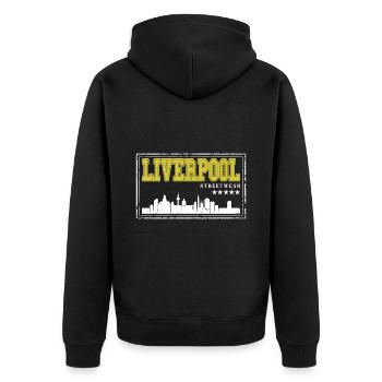 Liverpool England UK Stadt Skyline Heimat Liebe - Unisex Premium Bio Zip Hoodie - Schwarz - Hinten - Nico (187cm)