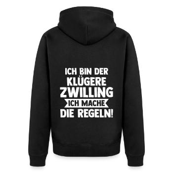Zwillingsgeschwister Klügere Zwilling Zwillinge - Unisex Premium Bio Zip Hoodie - Schwarz - Hinten - Nico (187cm)
