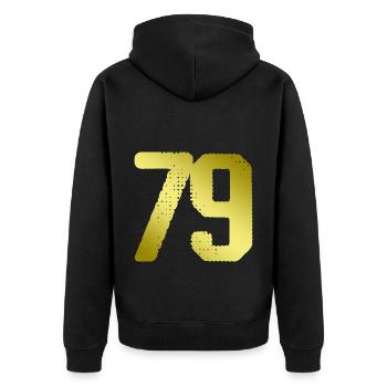 79 Zahl Trikot - Unisex Premium Bio Zip Hoodie - Schwarz - Hinten - Nico (187cm)