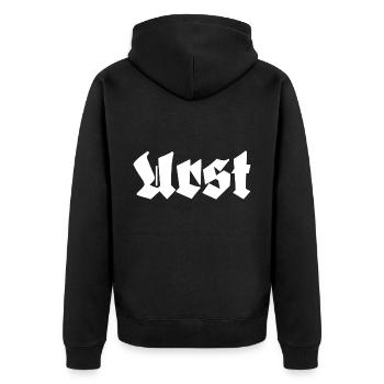 Urst Ostdeutsch Ossi Spruch - Unisex Premium Bio Zip Hoodie - Schwarz - Hinten - Nico (187cm)
