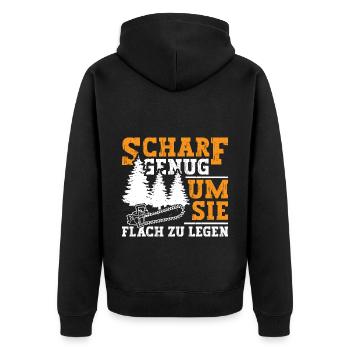 Scharf genug um sie Flach zu Legen - Unisex Premium Bio Zip Hoodie - Schwarz - Hinten - Nico (187cm)